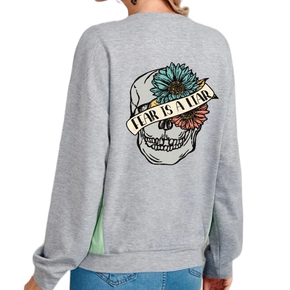 Fear is a Liar Mental Health graphic oversized raglan pullover sweatshirt XXL - Picture 3 of 8